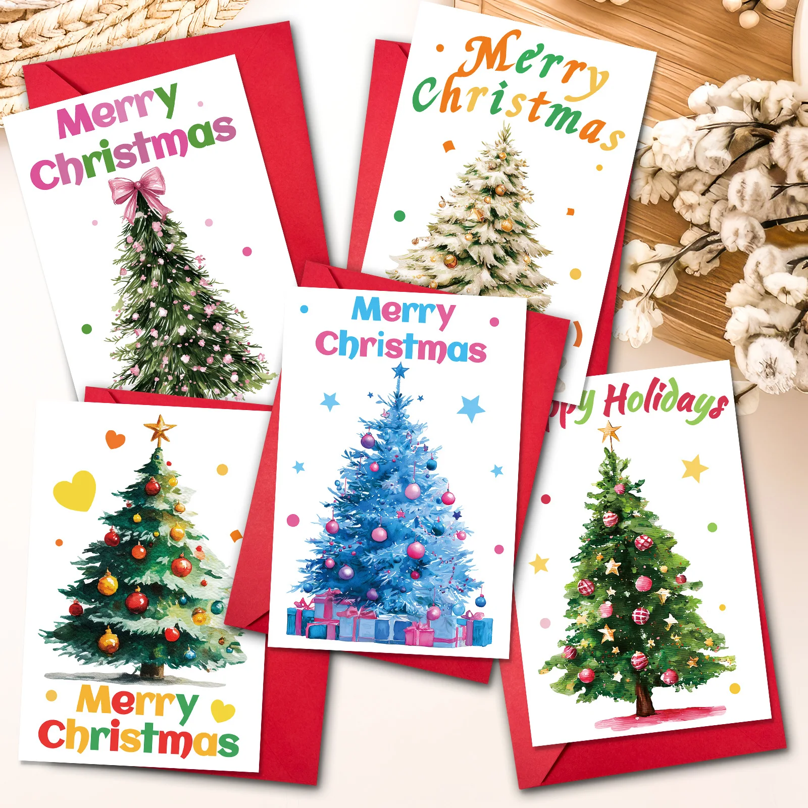 1pc New Christmas Card with Envelope Christmas Blessing Card Thank You Invitation Blank Folding Card Blessing Message Set