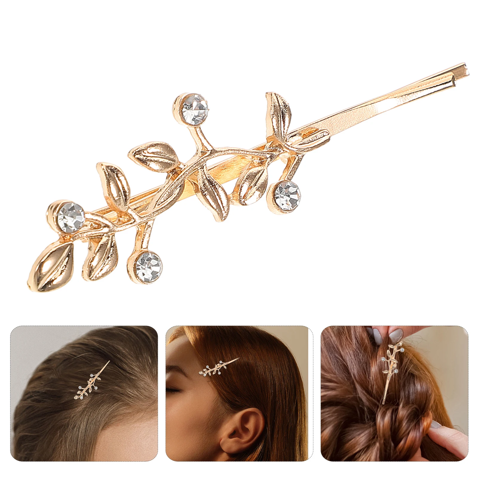 

Cute Flower Branch Rhinestone Hair Stylish Simple Metal Clips Women Daily Wear Special Occasions Fancy Decorative Accessory