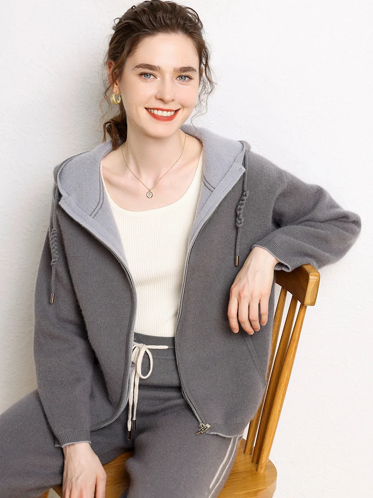 Ladies' casual temperament pure cashmere air hoodie