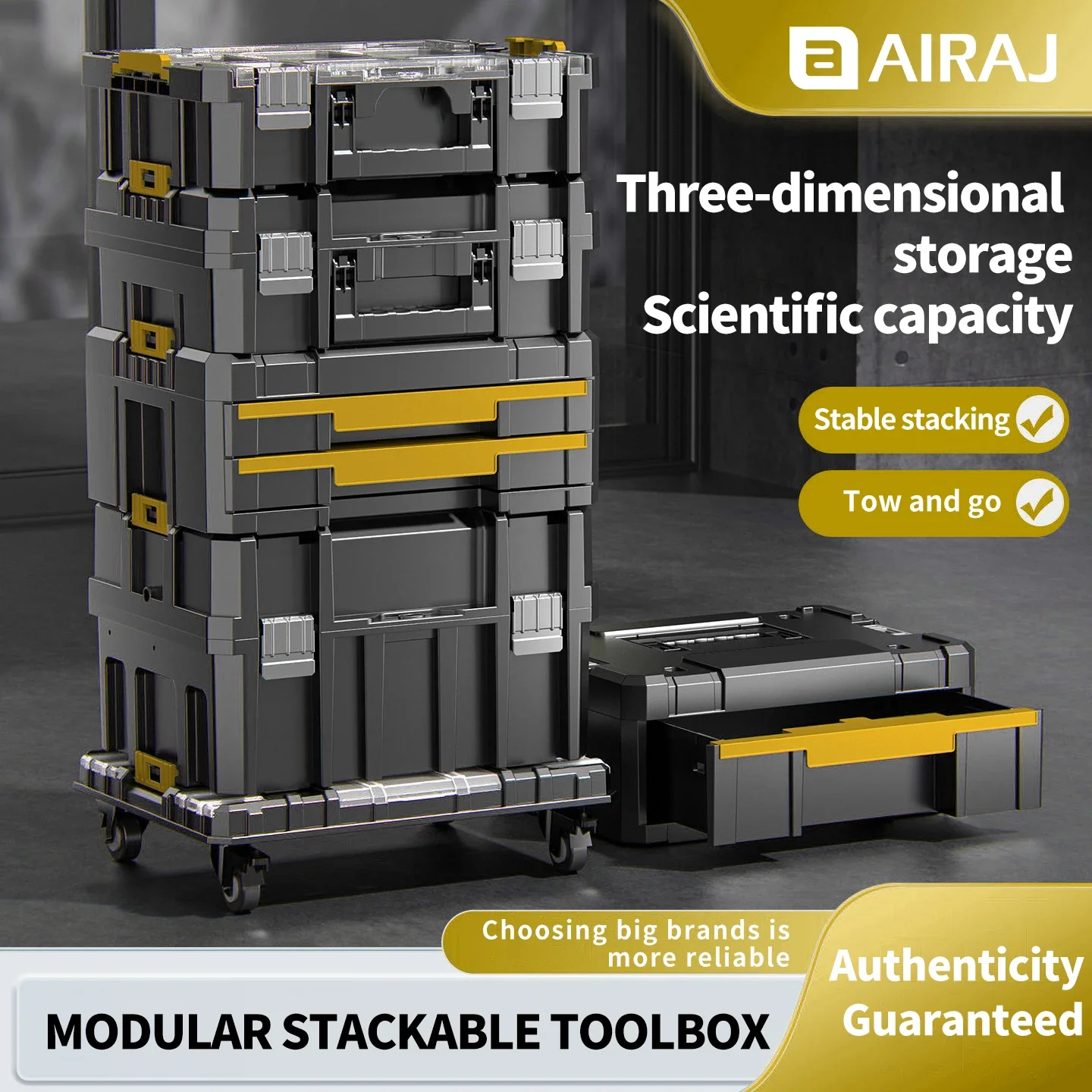 AIRAJ Stackable Modular Combo Toolbox Set Portable Combination Tool Box on Wheels for Space Saving Modular Assembly And Easy Mob