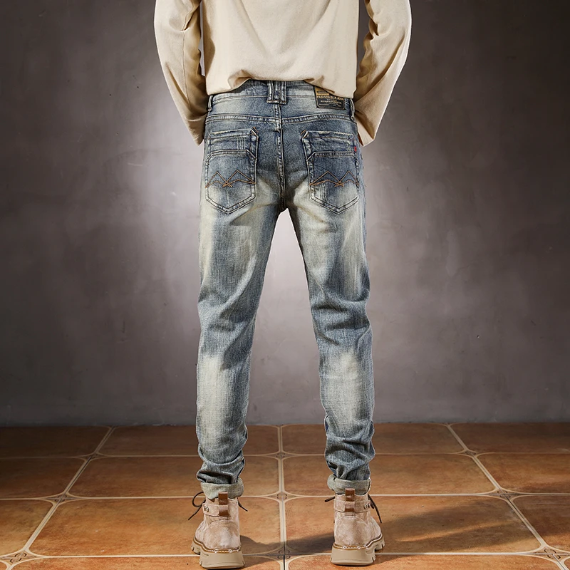 

JXN617 European jeans men's new retro hole Slim elastic small foot paragraph trousers high quality
