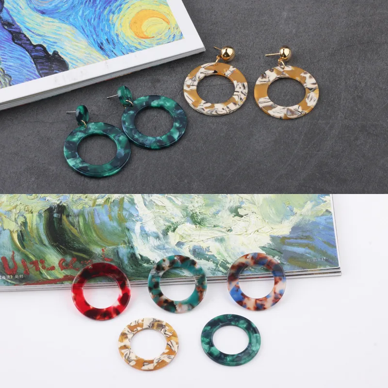 1pcs Diy Handmade Jewelry Accessories Acetate Single Hole Hollow Round Personality Earrings Material Charms