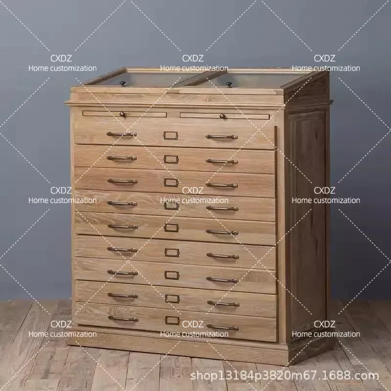 Rural Solid Wood Entrance Storage Jewelry Chest Oak Retro Multi-functional Multi-layer Storage Drawer Cabinet