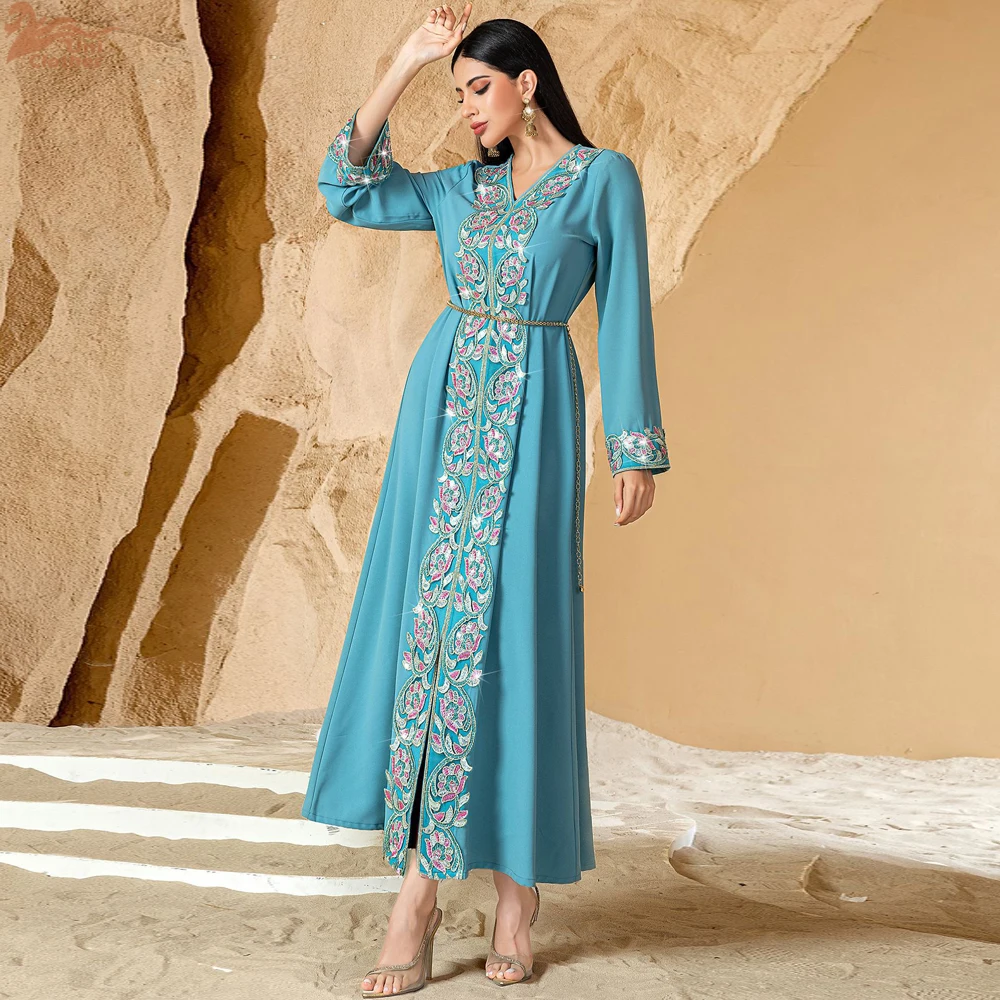 Abaya brodé élégant pour femmes, Kaftan de luxe de dubaï, perles, robe musulmane, turquie, Eid, Djellaba, Ramadan, Islam, Jalabiya
