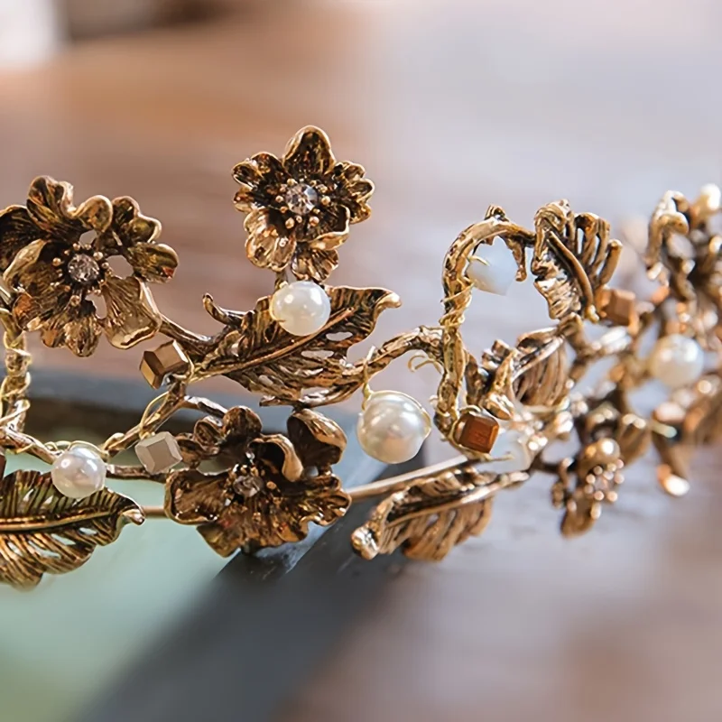 Baroque Pearl Crowns Vintage For Women Bride Tiaras Party Prom Crown Tiara Wedding Bridal Hair Accessories Jewelry Crown Tiara image 2