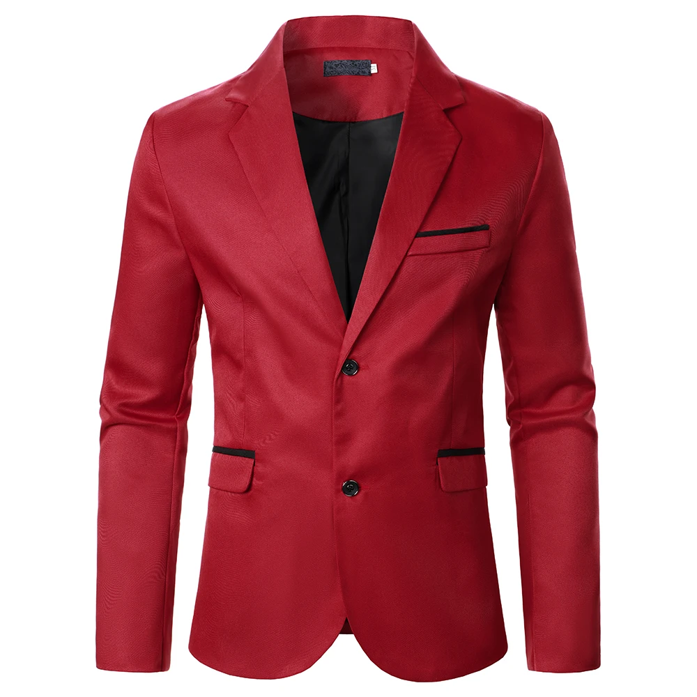 Men Blazer Decorative Chest Pocket Contrast Color Details Design Causal Formal Daily Wear Men Long Sleeve Single breasted Blazer