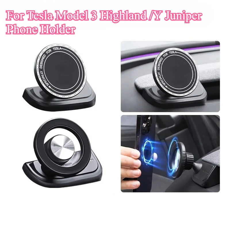 

New Magnetic Mobile Phone Holder Suitable For Tesla Model Y Juniper / 3 Highland 360 Degree Rotatable Bracket Non-Shaking