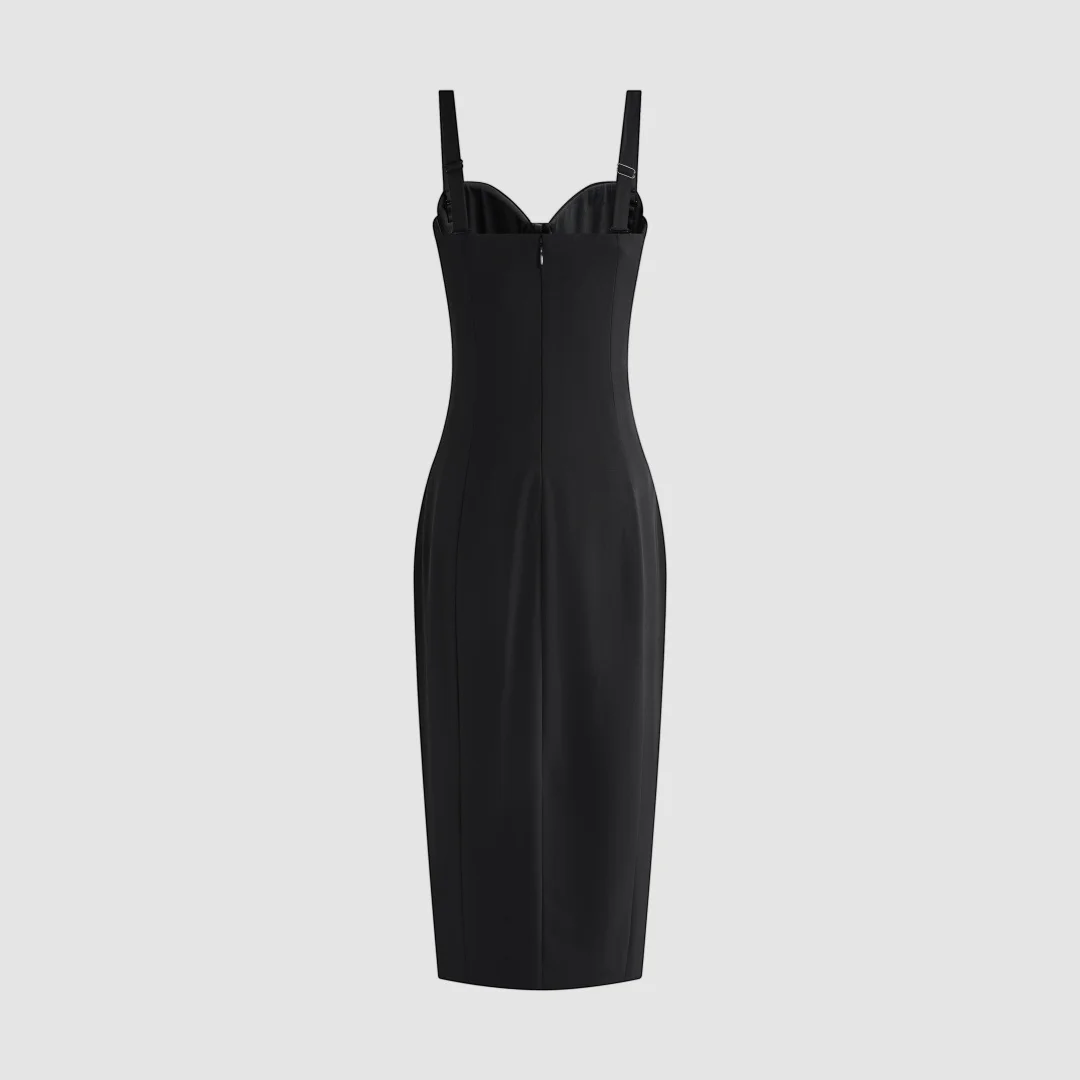 2026 Luxury Black Sleeveless Gown Women's Waist-Cinching Midi Dress Solid Color Formal Cocktail Dress for Wedding Guest
