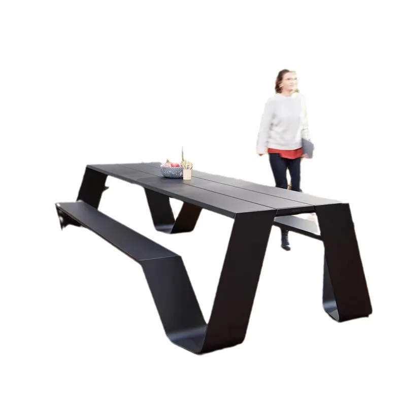 

Outdoor public tables and chairs, leisure stainless steel, one-piece benches, cafeteria dining benches