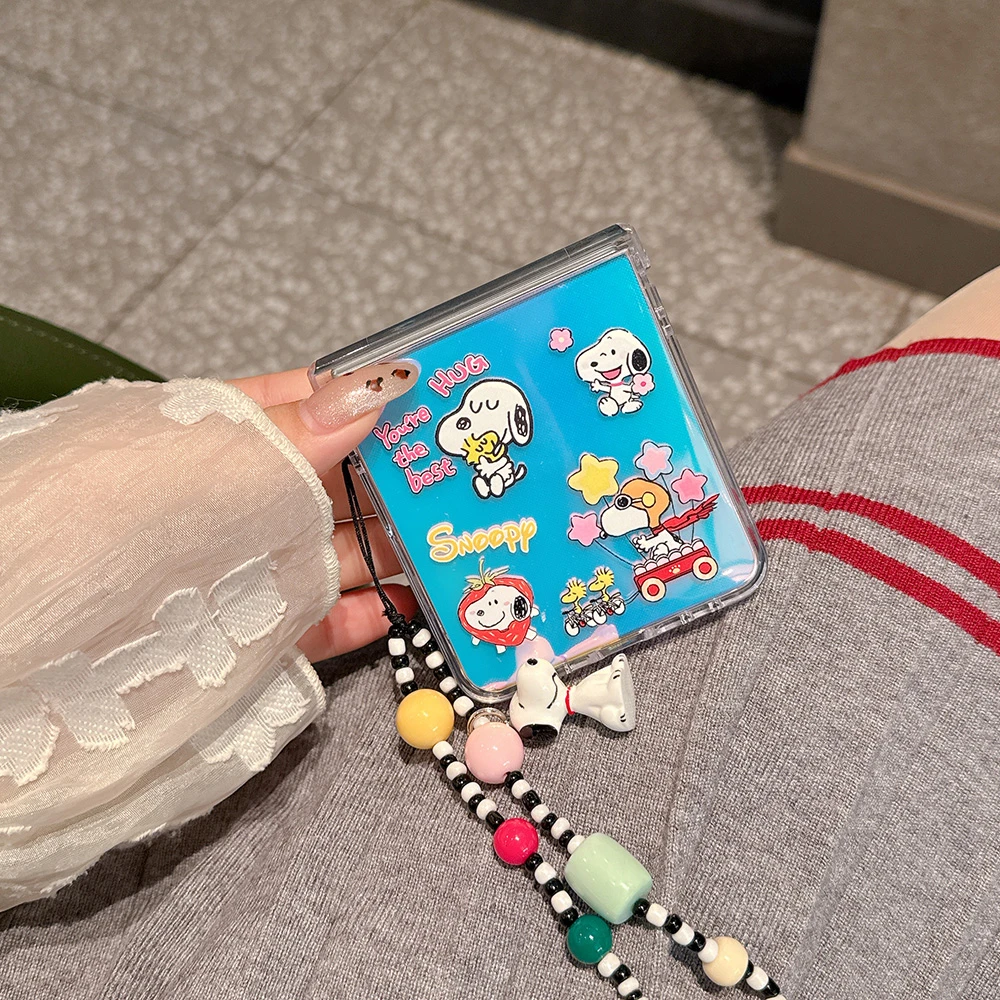 لطيف الكرتون سنوبي تشارلي براون قضية الهاتف لسامسونج غالاكسي Z فليب 7 الصلب PC الغطاء الخلفي ل Z فليب 6 5 حالات مع الحبل #6