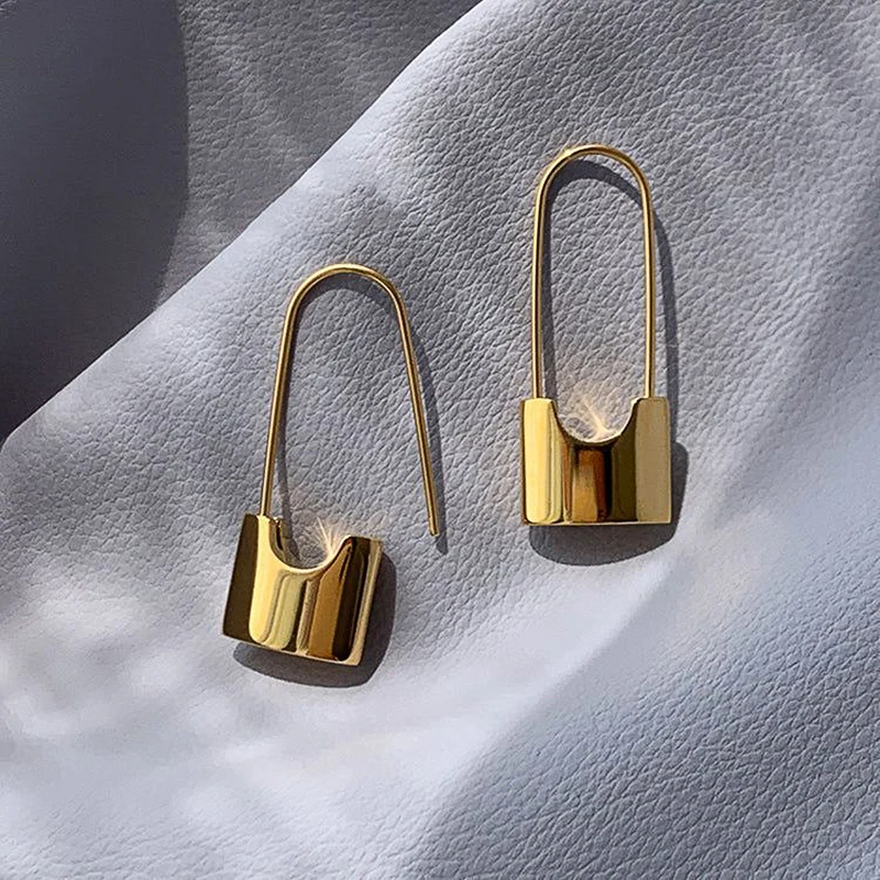 Huitan Hip Hop Lock Earrings Metallic Style Piercing Cool Accessories for Women Daily Wear Stylish Earrings Dropshipping Jewelry