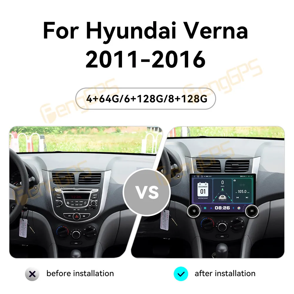 For Hyundai Verna 2011-2016 Android Car Radio Multimedia Video Player Wireless Carplay Autoradio Stereo GPS Navigation Head Unit