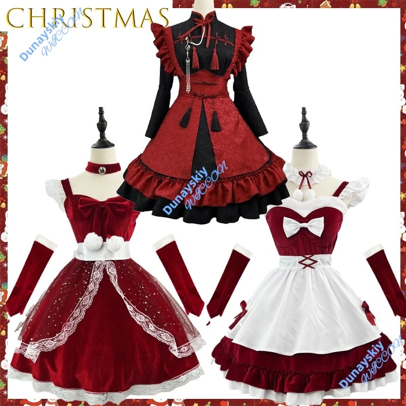 

Рождественский костюм для косплея, чистое соблазнительное бархатное платье горничной, большие размеры, полиэстер, аниме, игровой персонаж, униформа для ролевых игр