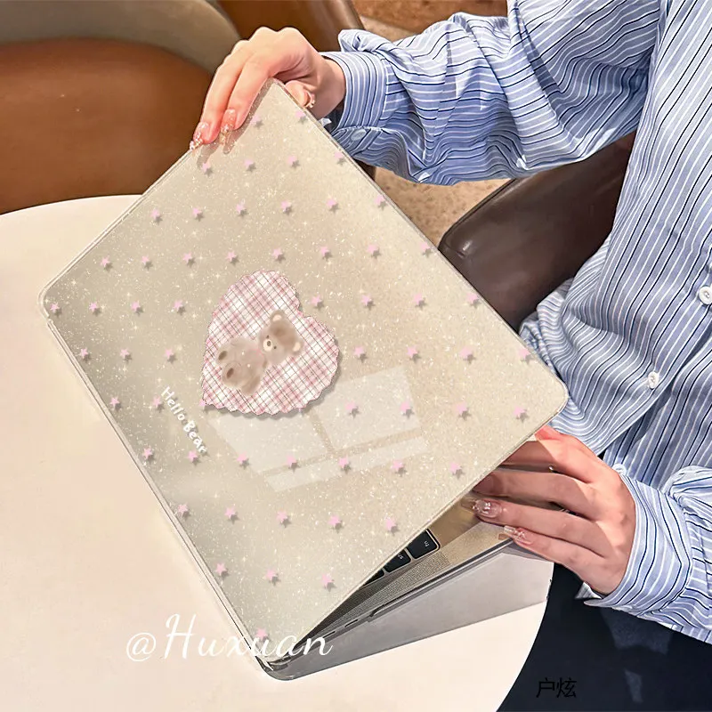 Pink Love Bear Glitter Shining Laptop Case For Macbook Air 13.6 M4 NEO 15 M3 Hard Cover For Mac Book Pro 13 M1 M2 14 M4 M5 16