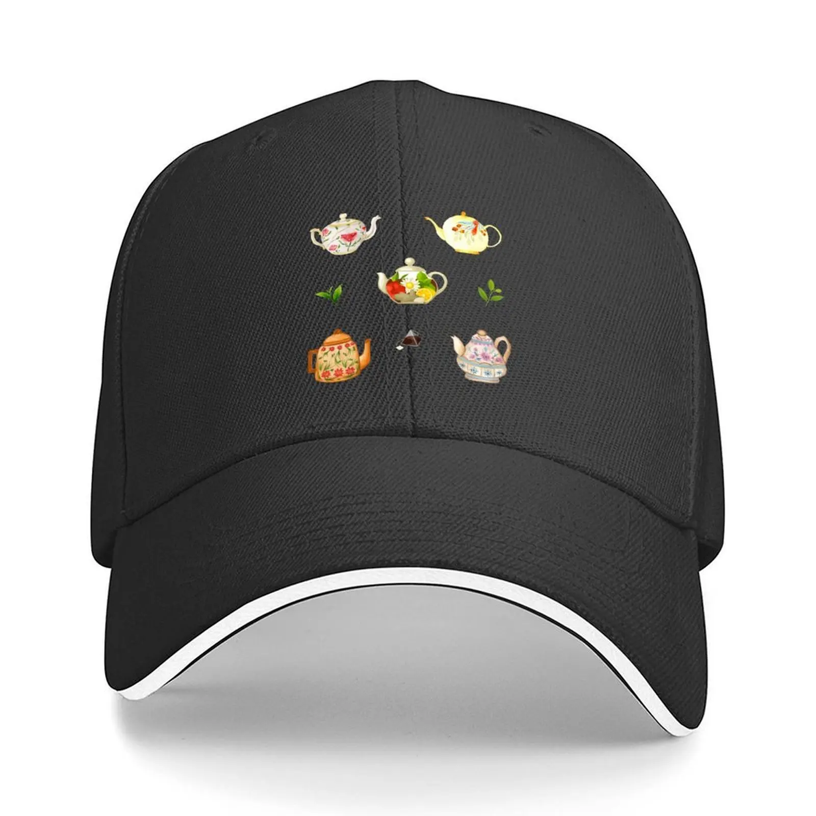 

Flower Teapots and Green Tea Leaves Baseball Cap Mountaineering Sunhat Sports Cap Unique hats Boy Child Women's