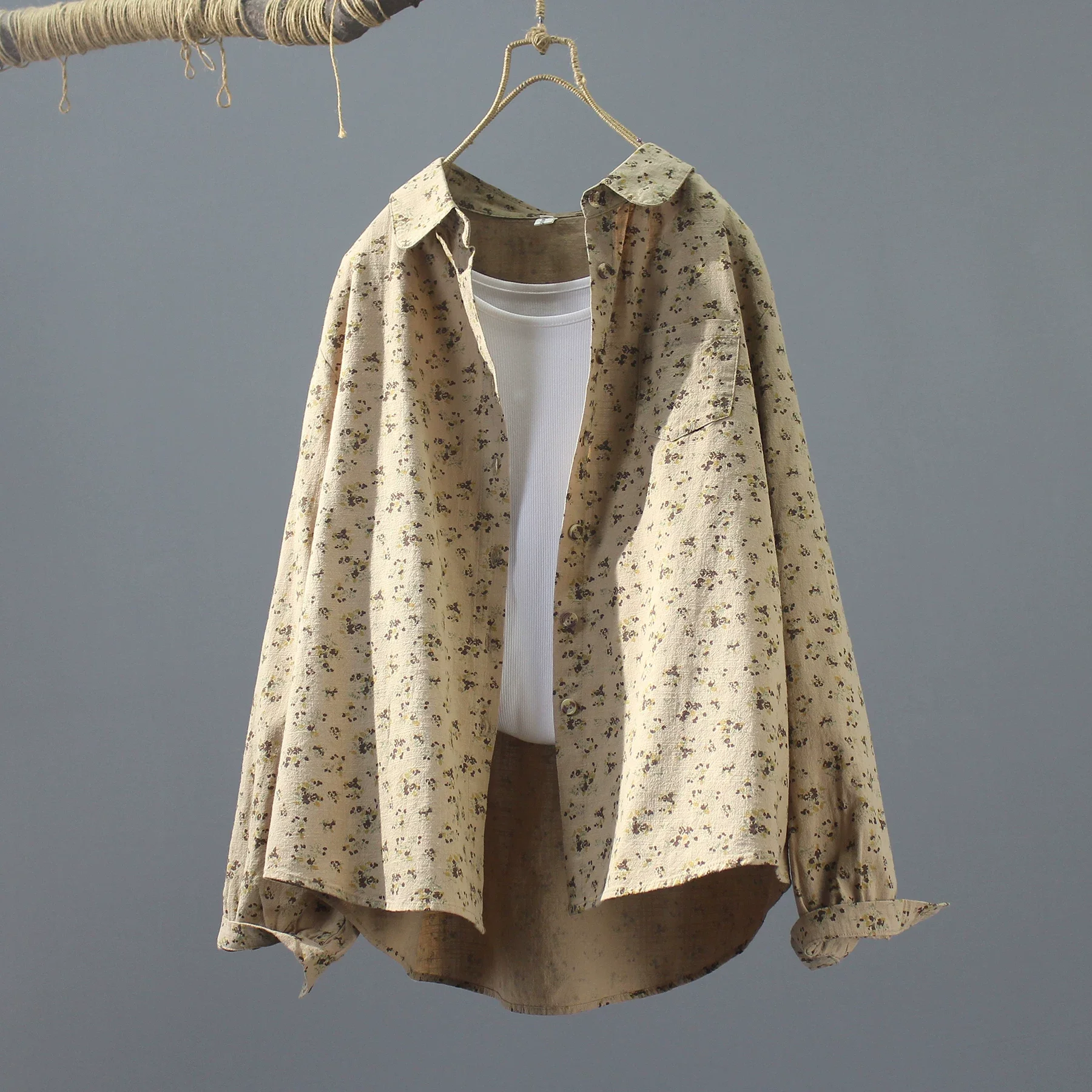 

2026 Spring women's clothing Japan style vintage print shirts and blouses middle aged women pure cotton long sleeve tops