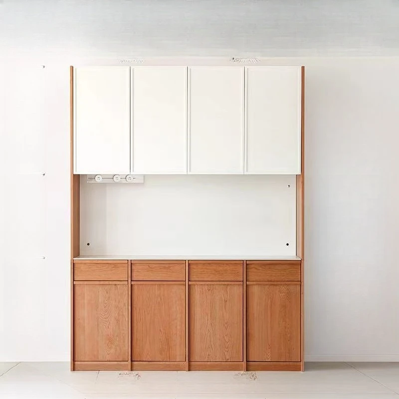 

Solid wood dining side cabinet, integrated rock slab against the wall, simple cherry wood storage for home use