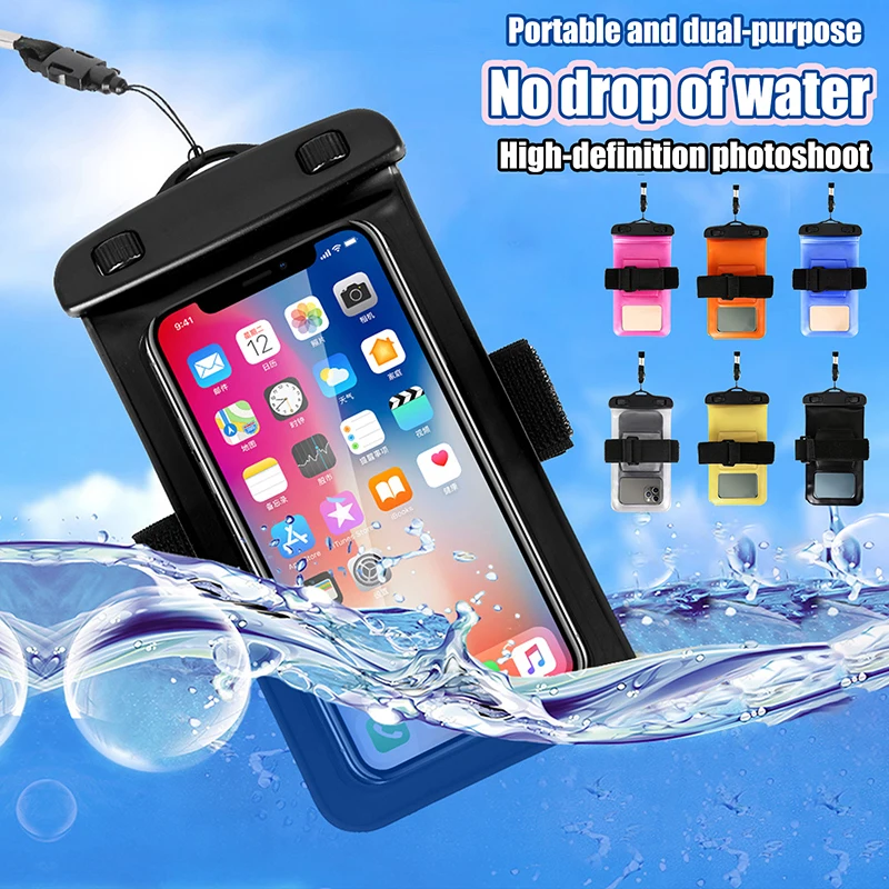 1 قطعة جراب هاتف عالمي مقاوم للماء الذراع الفرقة حقيبة السباحة الغوص تصفح الهاتف المحمول الحقيبة حقيبة مضادة للماء