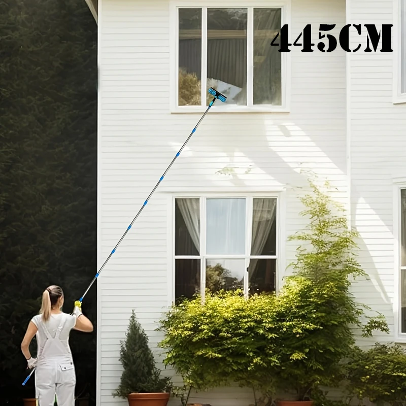 

2-in-1 High Waist Window Cleaning with 10 Joint Extension Pole Stainless Steel Scraper and Squeegee Reusable Microfiber Cloth