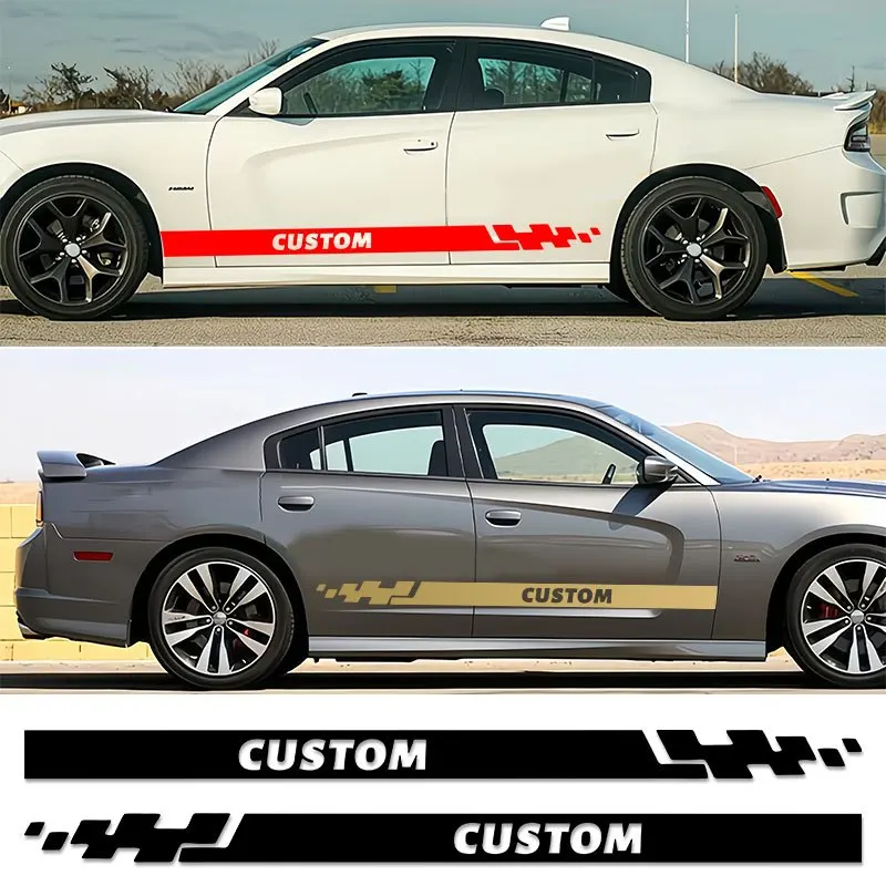 1Pair Custom Car Skirt Stickers Personalized Text Vinyl Decals Universal DIY Racing Body Stripes Auto Accessories