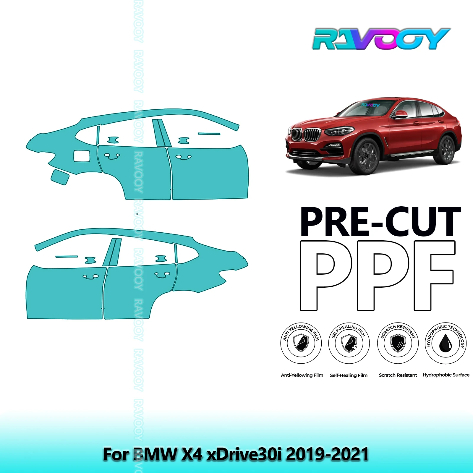 

For BMW X4 xDrive30i 2019-2021 8.5mil Clear Matte Pre-Cut PPF Door & A/B Pillar Kit TPU Paint Protection Film Set