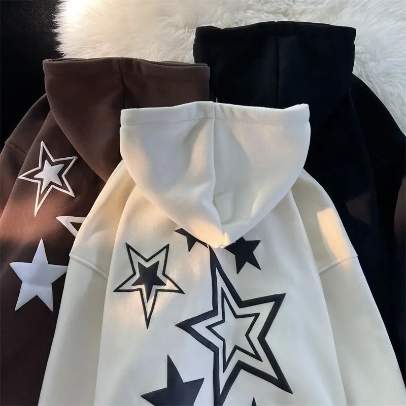 Harajuku Streetwear Sweatshirt Unisex Oversized Y2K Stars Printed Loose Hoodies for Men Grunge E-girls Autumn Winter Cute Tops