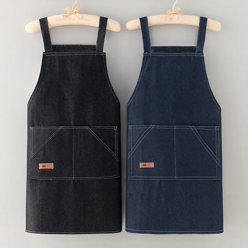Versatile Denim Apron For Home Cooking Oilstain Resistant Custom Logo Option Breathable Material Unisex Style With Belt Pockets