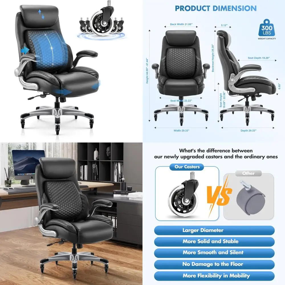 

Ergonomic High Back Desk Chair with Lumbar Support, Adjustable Headrest, Flip Armrests, Upgraded Casters