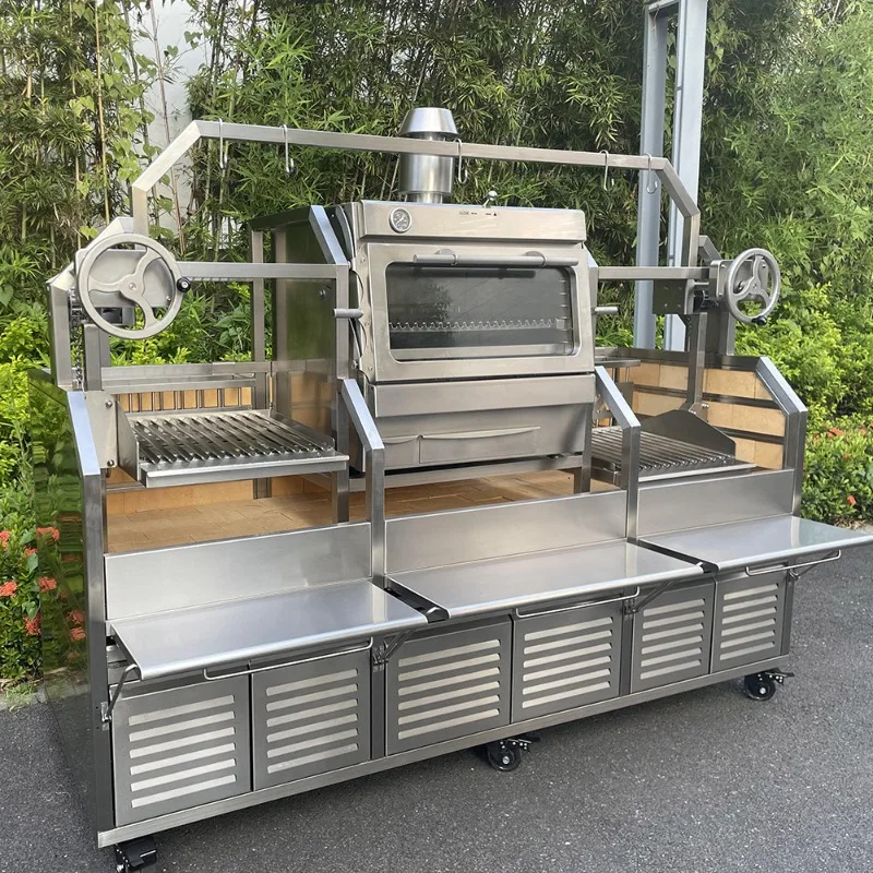Argentinian Bbq Trolley Stainless Steel Charcoal Grill Gaucho Santa Maria Fire Place for Outdoor Kitchen Custom