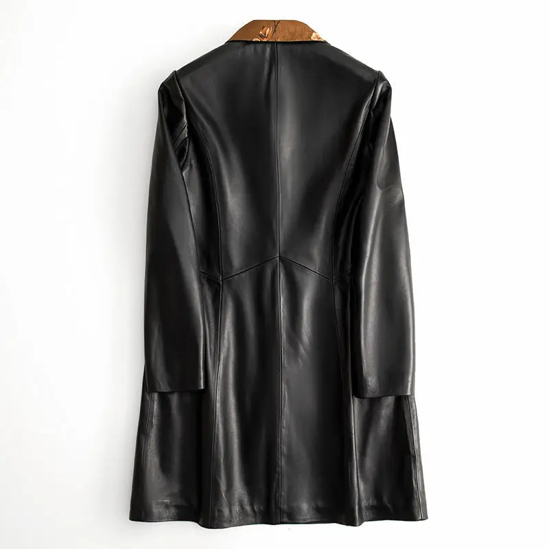 Sheepskin leather clothing,Spring and autumn new product in ,mid length gauze patchwork women's