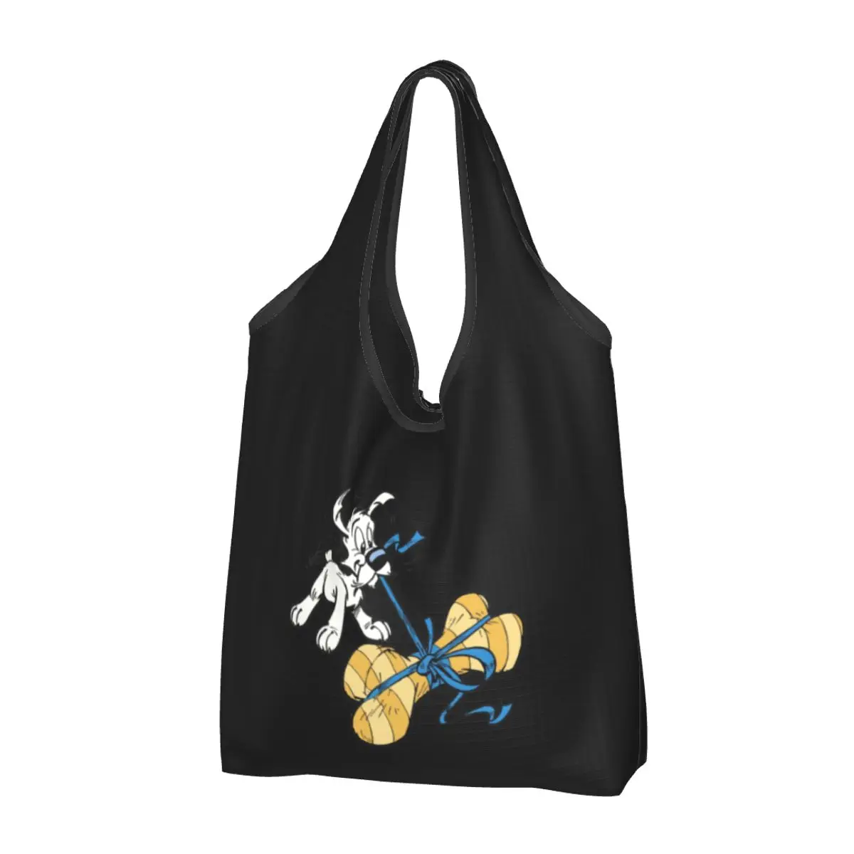 Funny Asterix And Obelix Dogmatix Grocery Shopping Bag Cute Shopper Tote Shoulder Bag Capacity Portable Cute Cartoon Dog Handbag