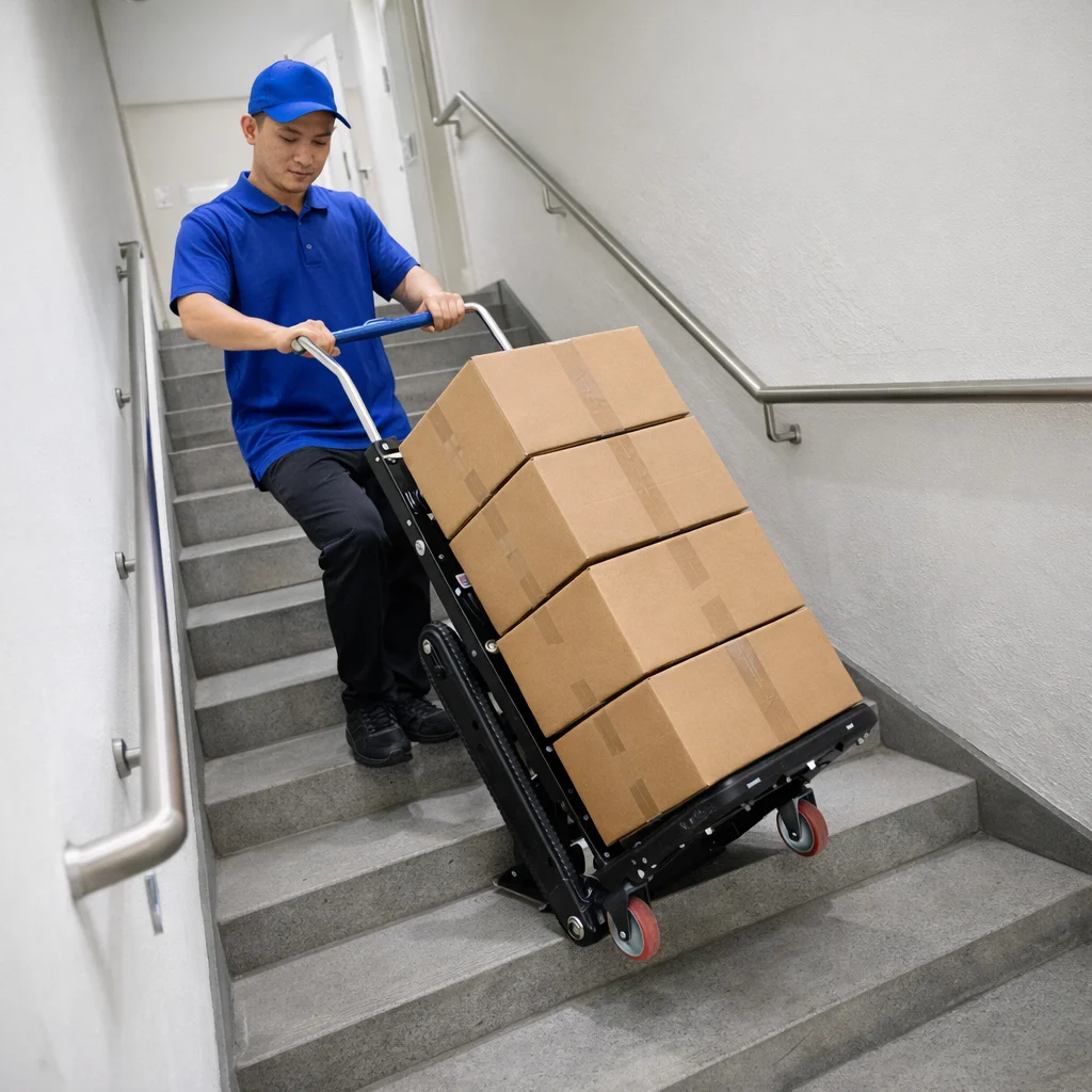 Electric Portable Foldable Stainless Steel Stair Climbing Trolley With 400kg Load Capacity For Industrial Tools Cargo Handling