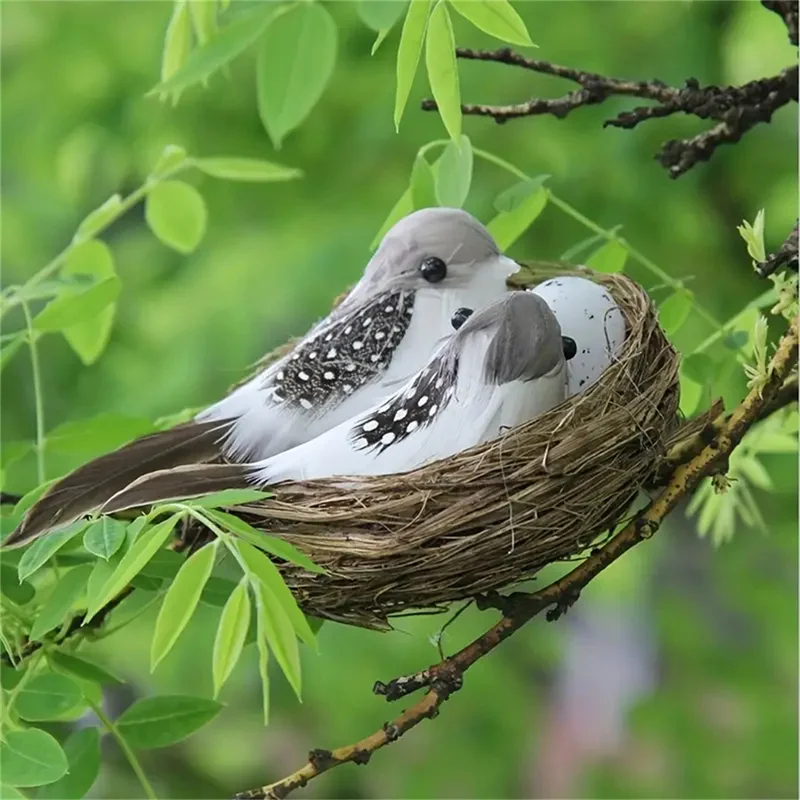 Simulated Bird Nest Bird Egg Set Garden Yard Props DIY Ornaments Party Decor Handmade Birdhouse Birdcage Easter Craft Kid Gifts