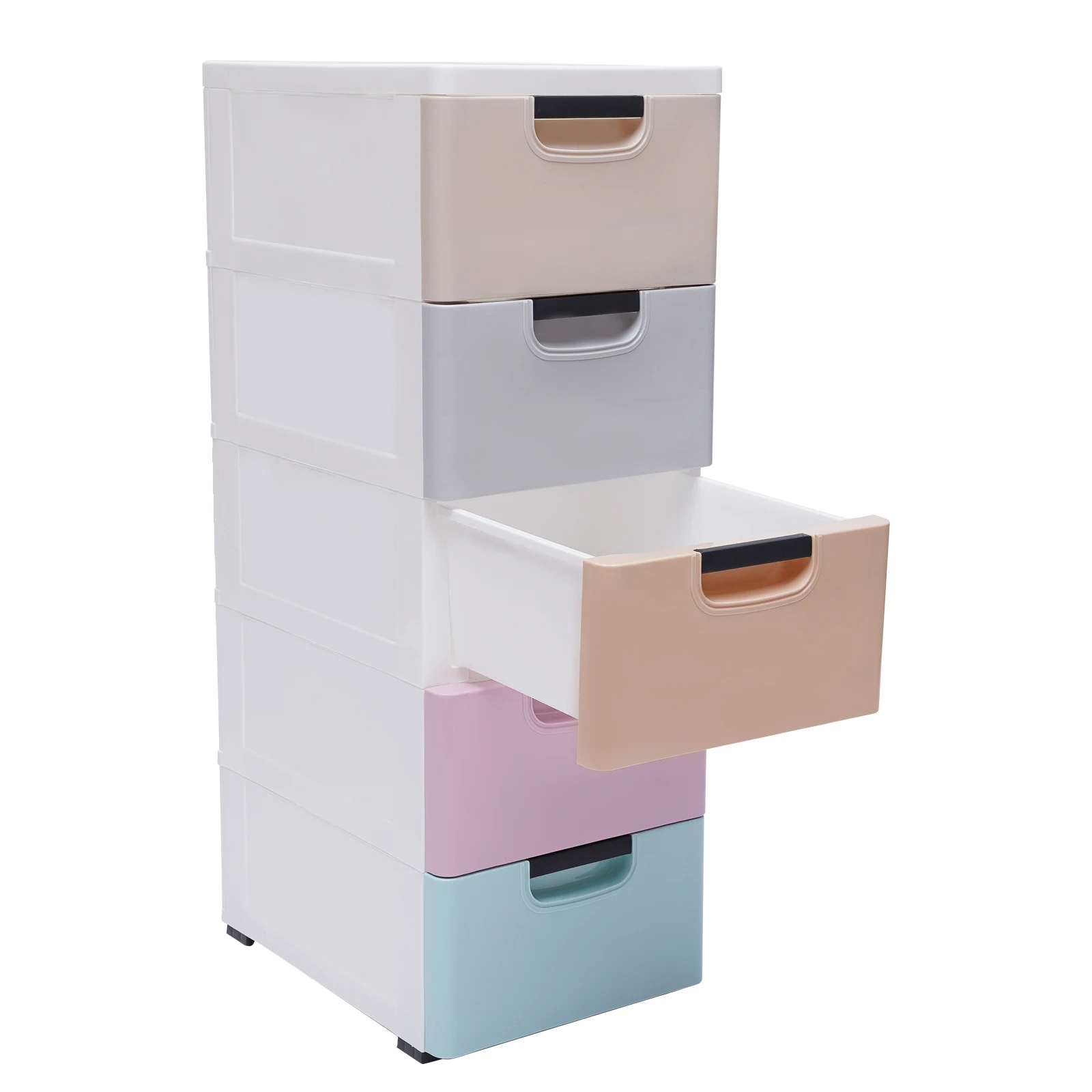 Clothes Storage Cabinet 5 Tier Vertical Stackable Tower Tall Narrow Chest Closet