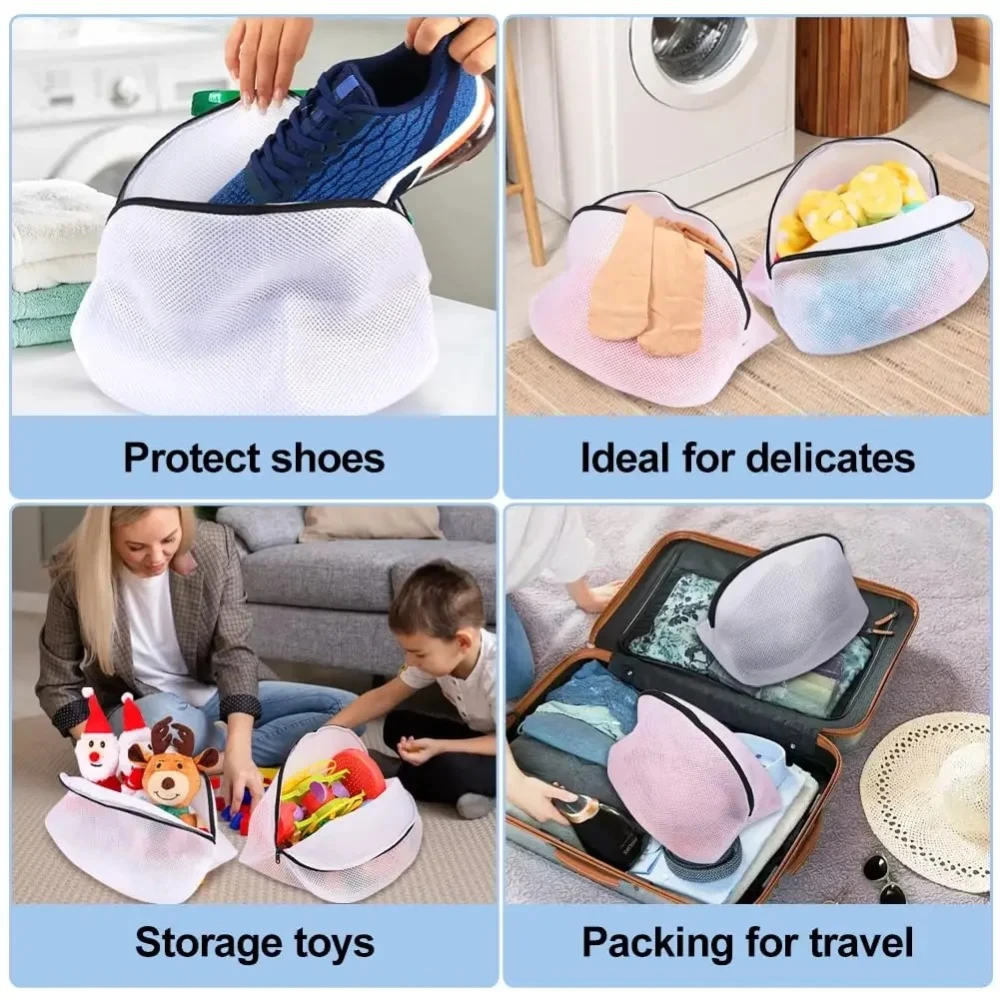 Thick Mesh Shoe Washing Storage Bags, Anti-Deform Sneaker Protector for Washing Machine, Drawstring Travel Shoe Organizer for Sn