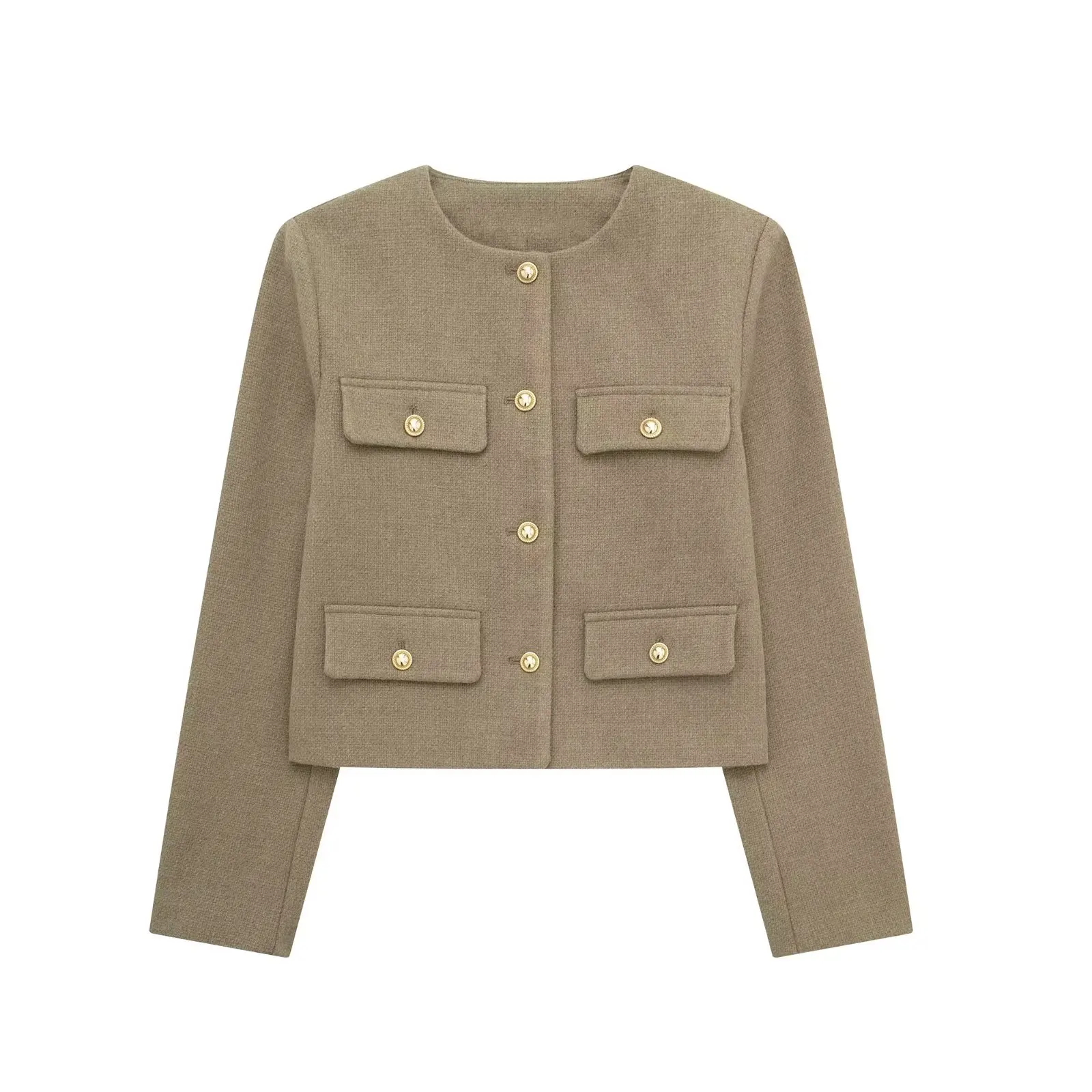 Autumn Winter Women Elegant  Solid Cardigan O Neck Short Coat With Pocket Single Breasted Jacket For Women Fashion Outwear 2024