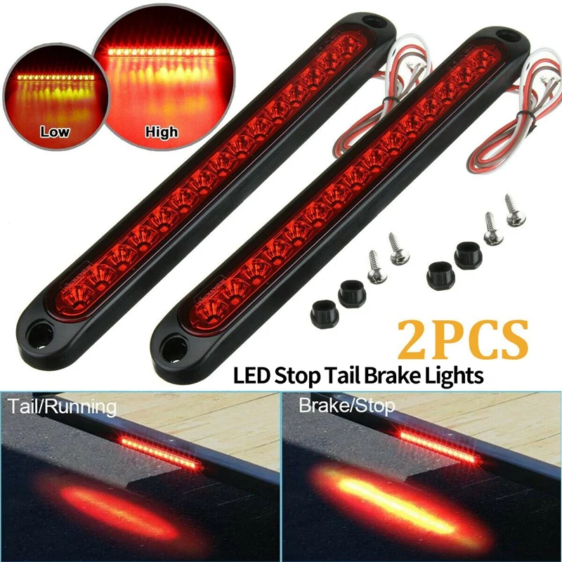 4Pcs 10 Inch 15 LED Trailer Truck RV Stop Tail Rear Brake Turn Light Bar Stop Rear Side Marker Lights Waterproof (Red)