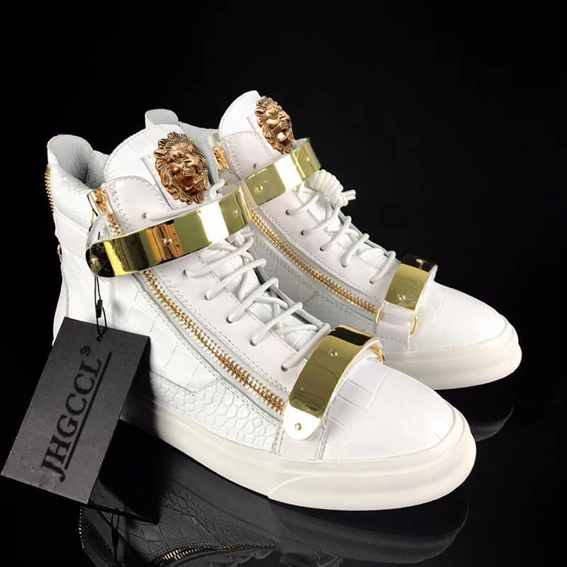 

Women's shoes high-top boots genuine leather crocodile print couple double-buckle casual board shoes, men's shoes