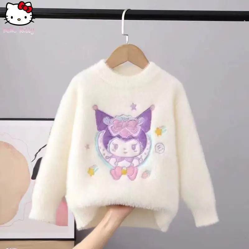 

Kuromi Одежда для девочек Свитер Kawaii Осень Зима Мультфильм Новый Стиль Аниме Девушка Sanrio Модный Милый Вязаный Свитер с Круглым Вырезом