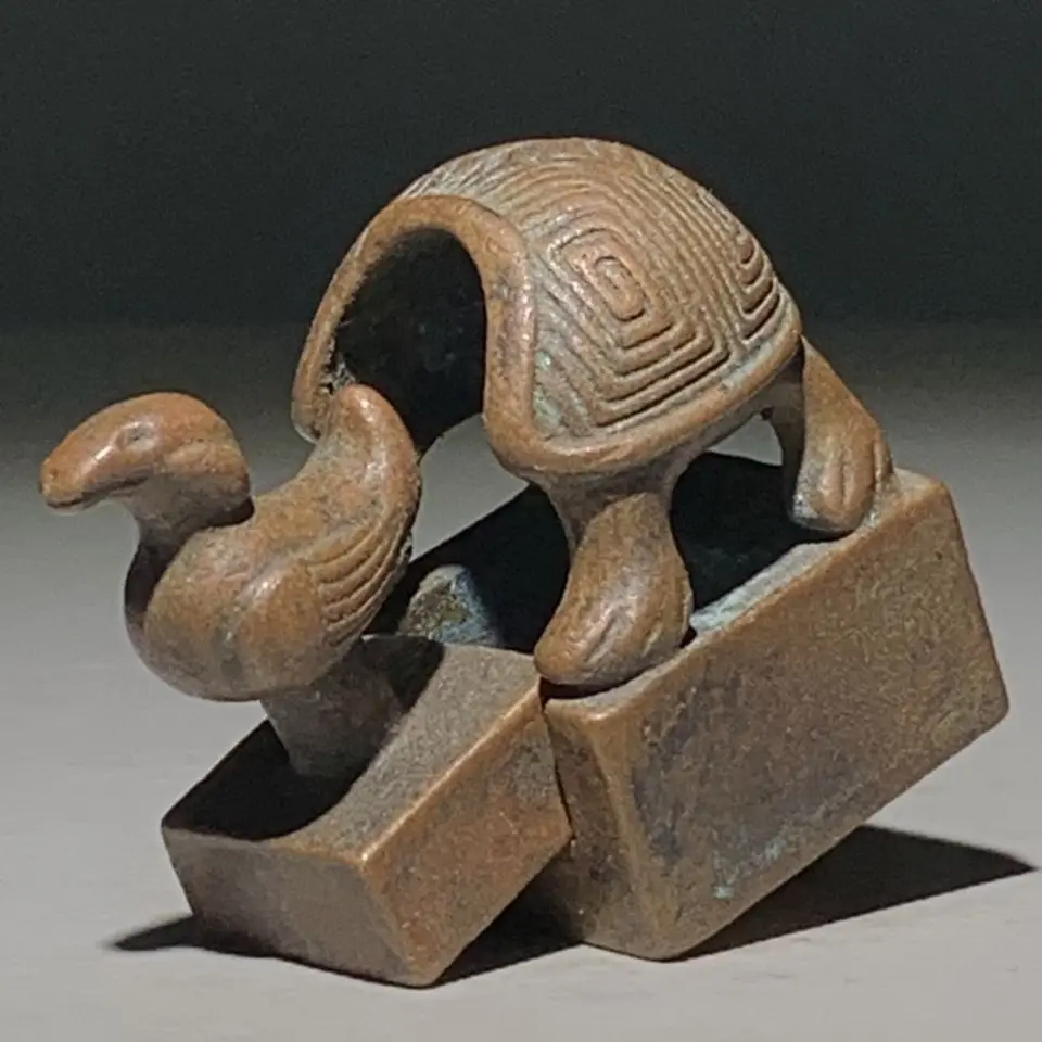 Antique Bronze Vermilion Bird Mother Child Double Layer Seal Old Copper Collectible