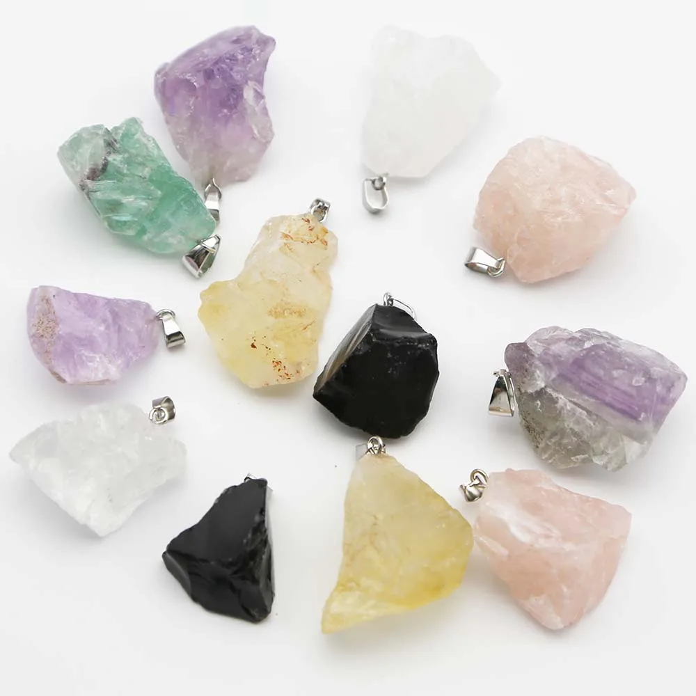 High Quality Natural Raw Ore Irregular Necklaces Pendants Multi-color Charms Fashion Keychain Jewelry Accessories Wholesale12Pcs