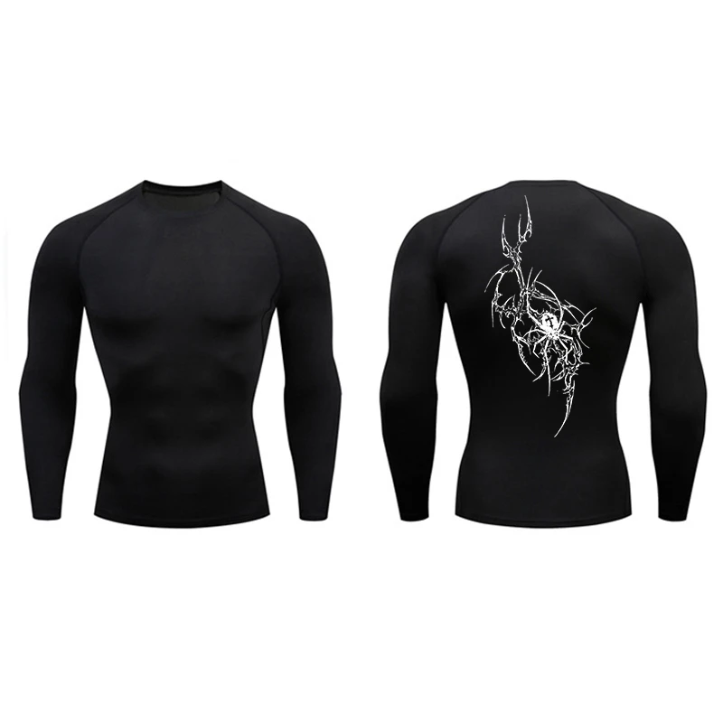 

Компрессионная рубашка с длинными рукавами и графическим принтом для мужчин, спортивные быстросохнущие футболки для тренировок в тренажерном зале, футболки для бега, топы, спортивная одежда