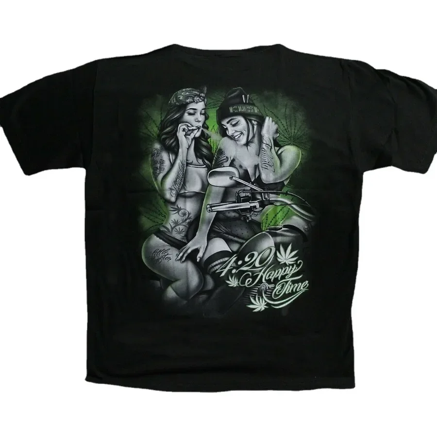 MARIJUANA SEXY femmes joint KUSH tatouage moto 4:20 beau temps T-SHIRT