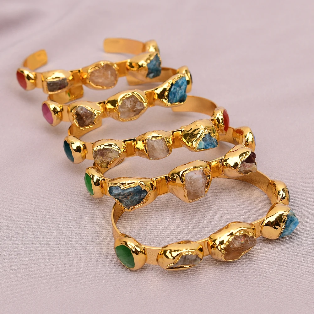 APDGG Natural Gems Stone Multi Color Cat eye Apatite Citrine Tourmaline Rough Bangle Handmade For Lady