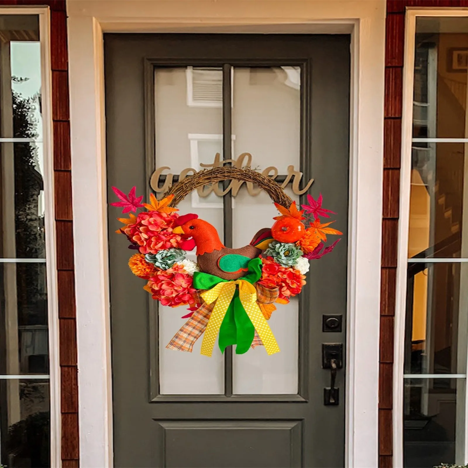

Chicken Doll Decorates Flower Wreath For Door Hanging Fake Flower Plant Wedding Pendant Garland Wall Decoration Party Decoration