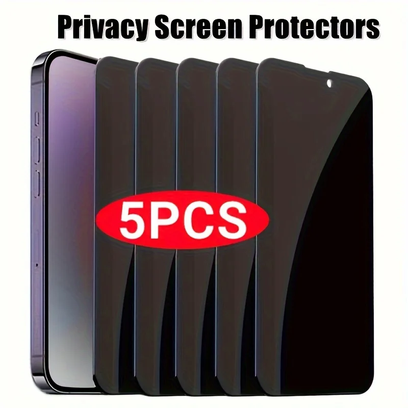 5 Stück Privatsphäre Anti-Spy Gehärtetes Glas Displayschutzfolie Kratzfest Handyfolie für iPhone 11 12 13 14 15 16 17 Pro Max