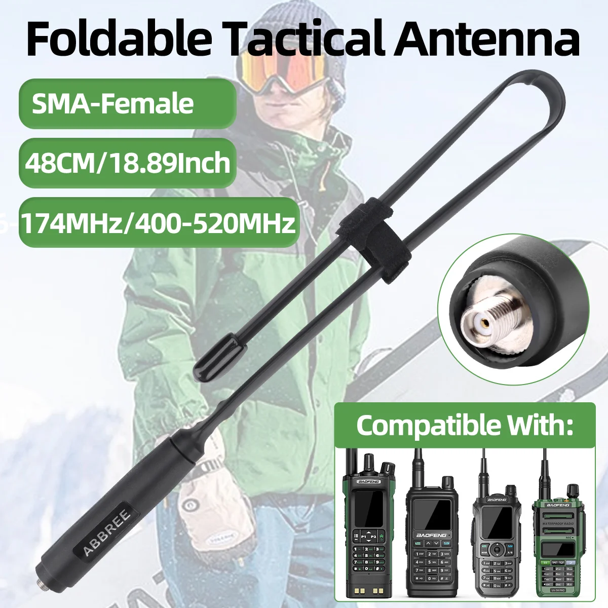 ABBREE CS التكتيكية اسلكية تخاطب هوائي ثنائي النطاق SMA-أنثى هوائي قابل للطي ل Baofeng UV-32 DM-32 UV-21 PRO V2 هام راديو