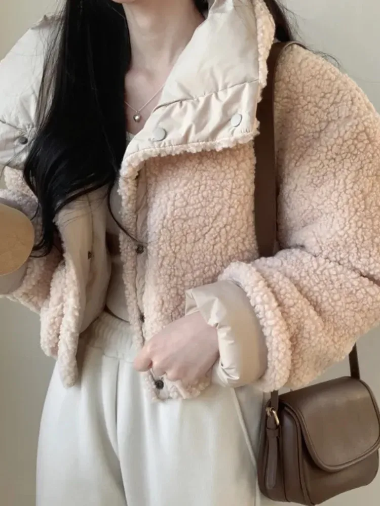 시크한 겨울 두꺼운 긴 소매 양털 코튼 재킷 드로스트링 숏 브레드 스타일 여성용 한국 버전 출퇴근 코트