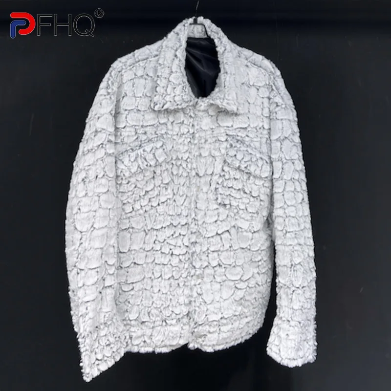 

PFHQ Design Jacket Spring Loose Long Sleeved Top Pocket Turn-down Collar 2024 Korea Fashion Male Tops Coat Casual 21Z5077