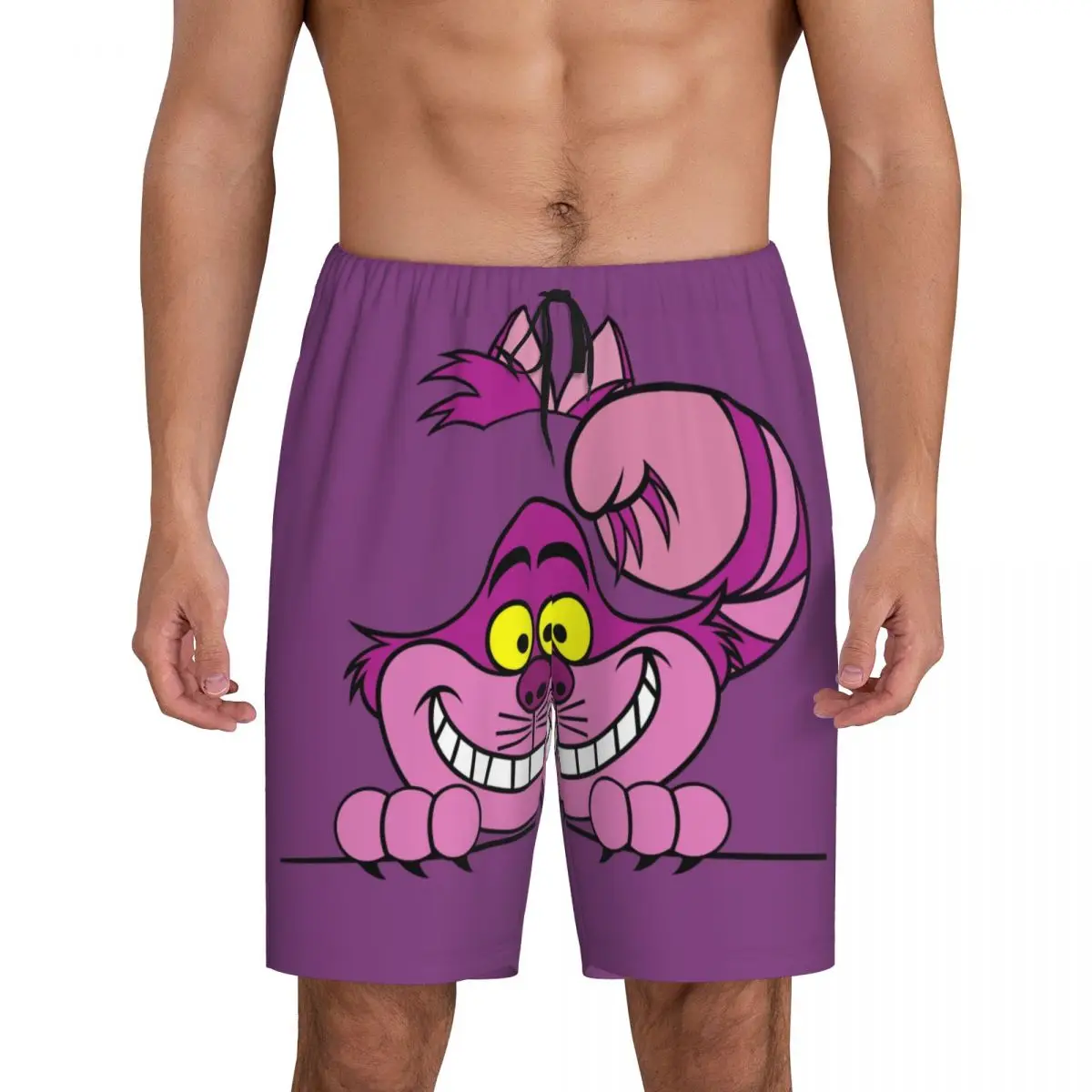 Custom Print Men Cartoon Manga Cheshire Cat Smile Pajama Bottoms Sleepwear Pjs Sleep Shorts with Pockets